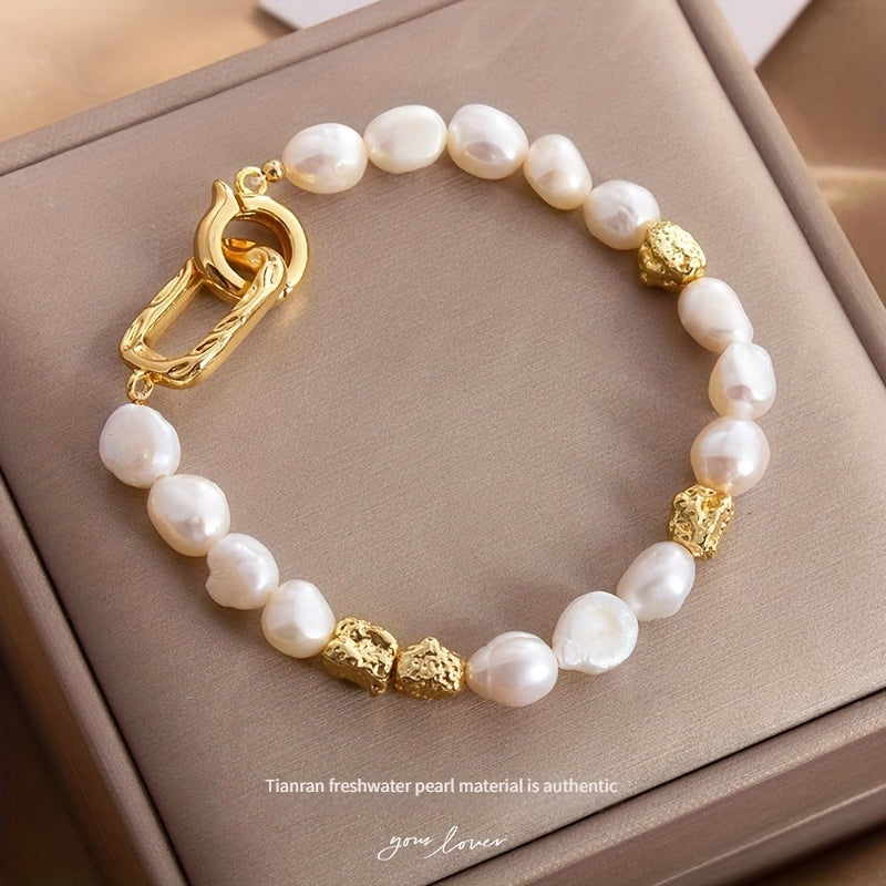 Chic baroque style freshwater pearl bracelet, trendy minimalist jewelry for women, luxurious and lightweight statement piece.