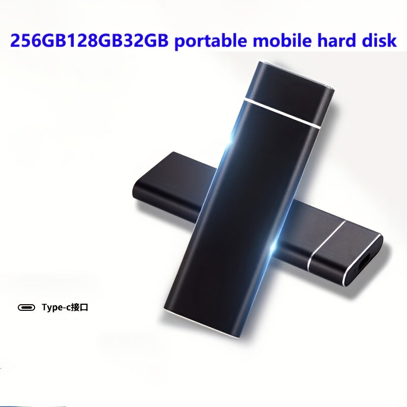 Portable mobile hard disks in 256GB, 128GB, and 32GB sizes, with USB 3.0 and fast data transfer for smartphones and tablets. Black & white durable design for sleek storage solution.