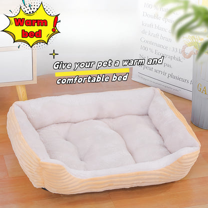 YIWANG Luxury Square Pet Bed, Polyester Fiber, Non-Slip Moisture-Proof, All-Season Warm Dog & Cat Bed for all breeds - Gray XL