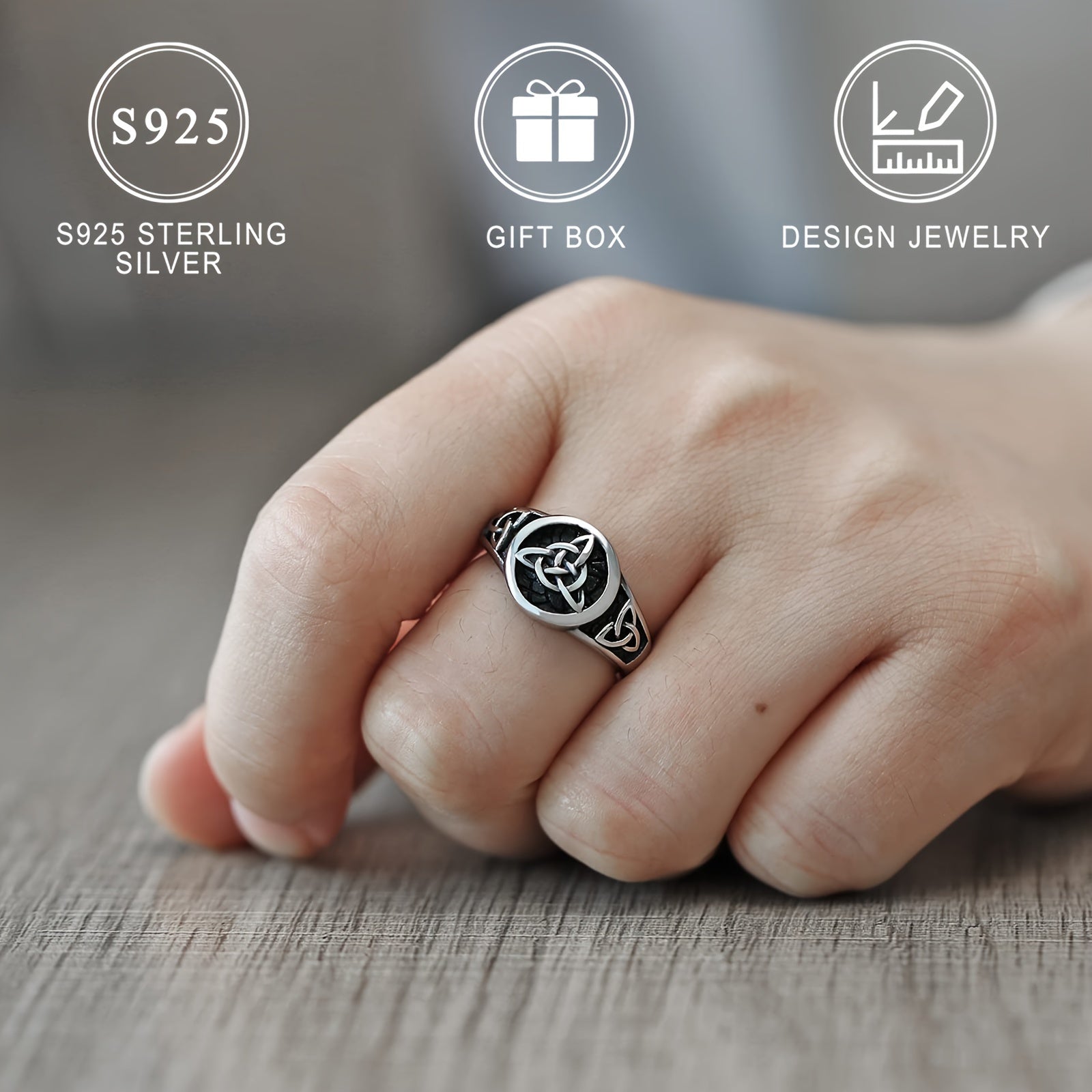 Vintage Classic Jewelry Gift with Gift Box: Hypoallergenic Nickel-Free S925 Sterling Silver Celtic Knot Trinity Ring