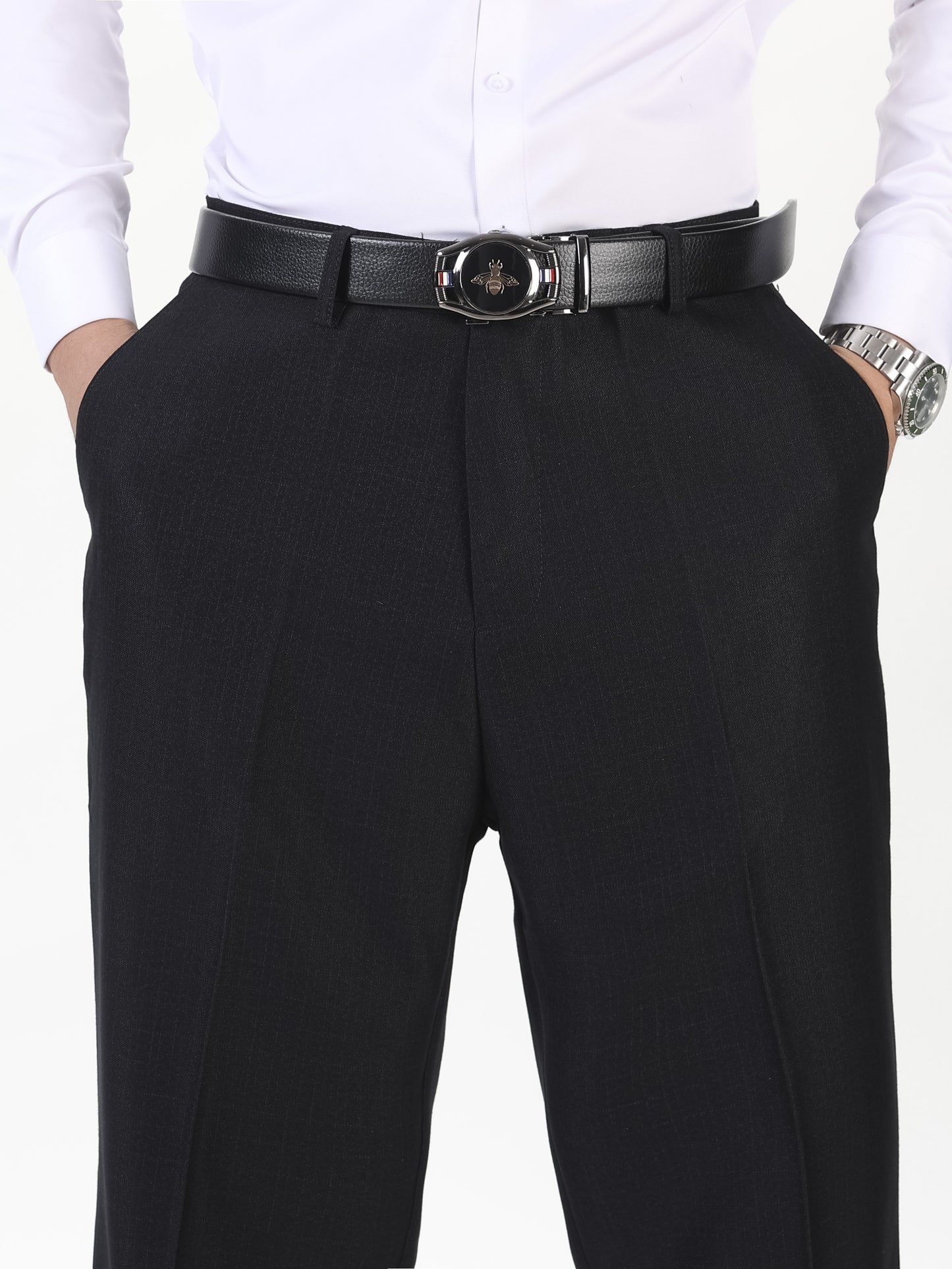 Plus Size Slim-Fit Men's Dress Pants, Solid Color, High-Quality Polyester Blend, Straight Leg, Pockets, Machine Washable, Business & Casual, 0XL-5XL