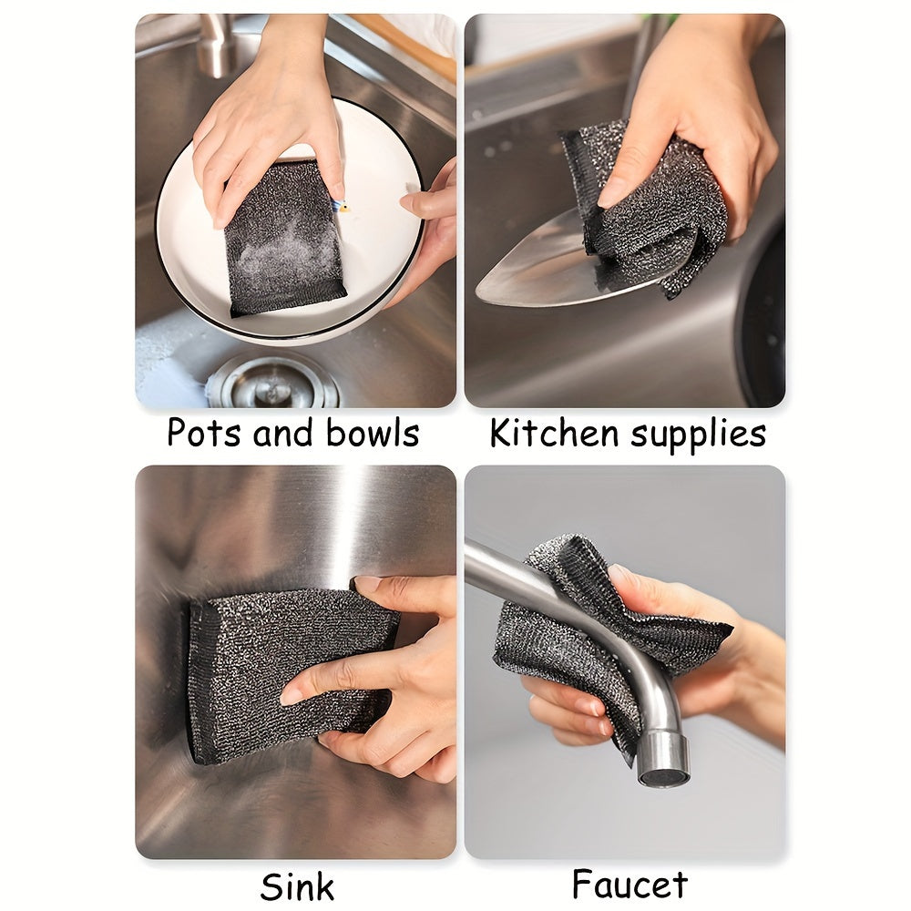 Set of 6 Steel Scrub Sponges - Non-Scratch Dishwashing Sponges for Multipurpose Cleaning. Perfect for Kitchen Cleaning - Includes Wire Scrubber for Easy Dishwashing. Essential Cleaning Tools and Supplies.