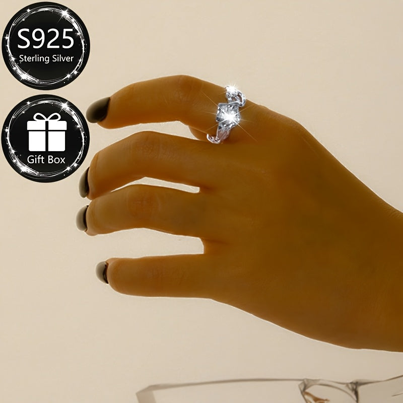 Luxurious 925 Sterling Silver Adjustable Ring featuring Shimmering Cubic Zirconia Stones, Distinctive Irregular Design, Perfect for Formal Events or Gift Giving, Versatile and Stylish Jewelry for any Occasion.