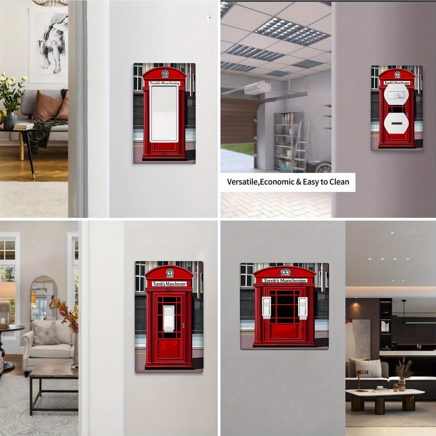 British phone booth style switch cover light - ideal for kitchen, bathroom, bedroom, and living room decor. Available for 1 or 2 gang switches.