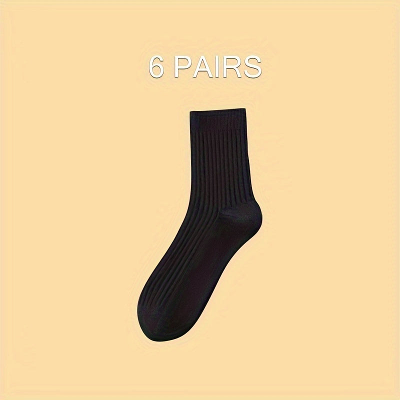 6 pairs of men's black and white thickened mid-tube socks for autumn and winter.