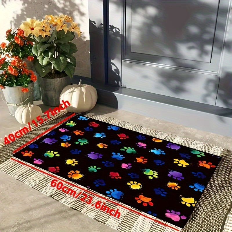 Vibrant Paw Print Door Mat with Non-Slip Backing - Resistant to Oil, Water, and Stains, Perfect for Entryways, Kitchens, Living Rooms, Laundry Rooms, and Bathrooms - Easy to Clean Polyester Rug for Home Décor