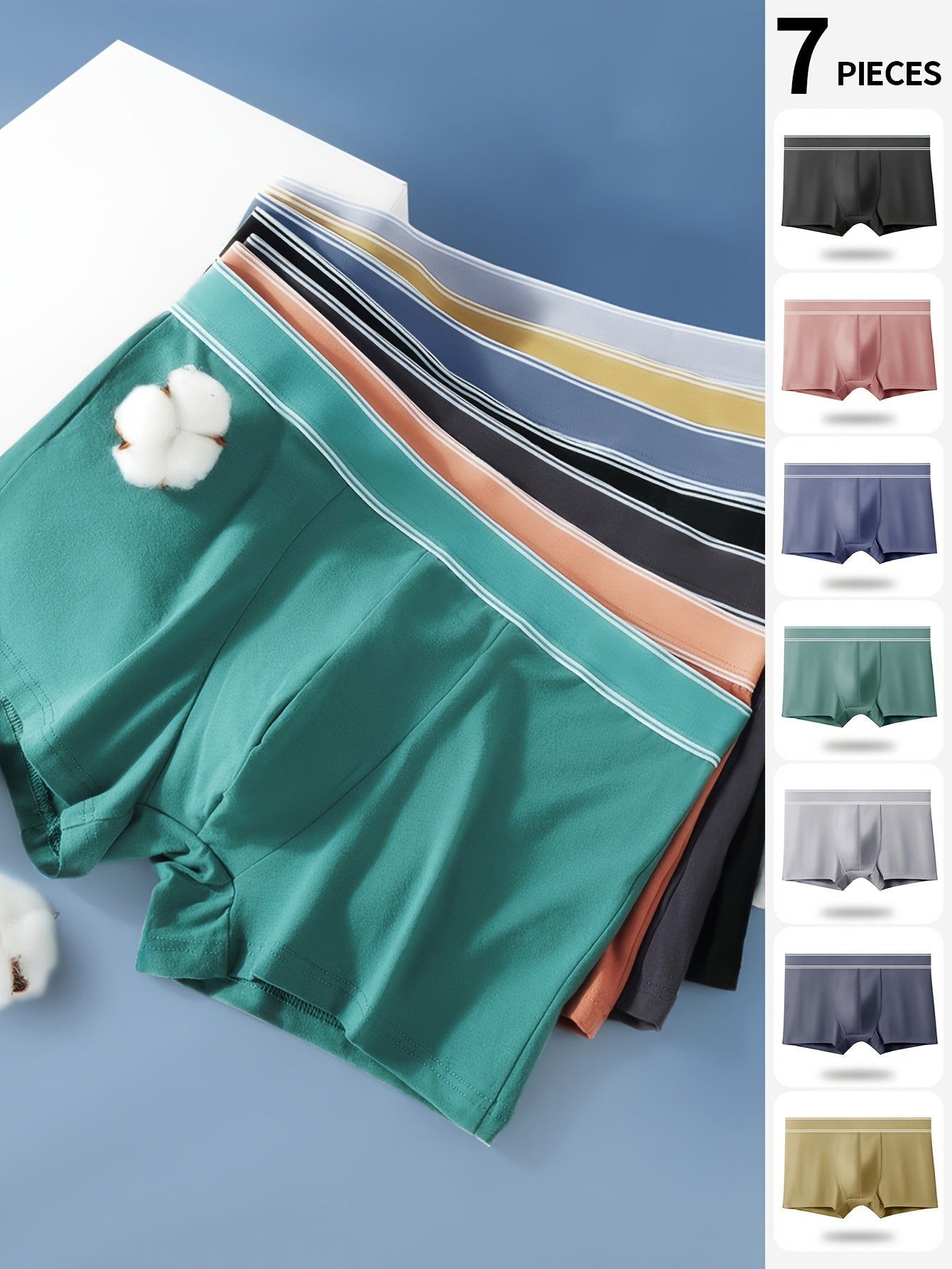 7 pieces of breathable, comfortable, stretchy plus size men's cotton boxer briefs with aseptic properties.