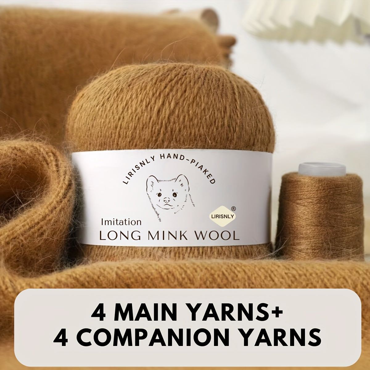 4pcs of faux mink wool and long wool totalling 280g, with 50g faux mink wool and 20g companion thread each. Skin-friendly and warm, suitable for knitting scarves, sweaters, hats, etc.