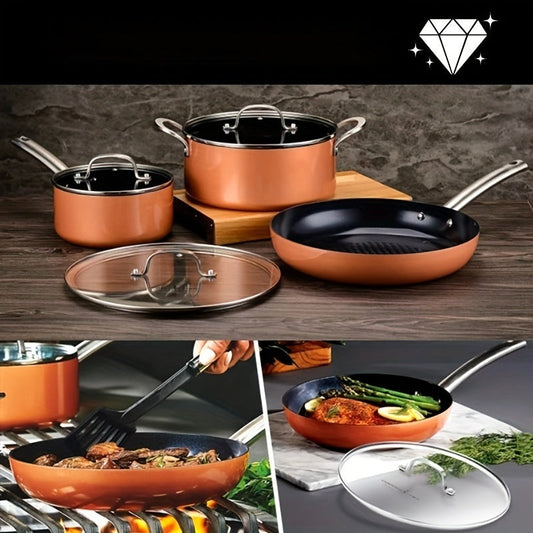 Six-piece Nonstick Frying Pan Set with Sizes 17.78cm, 24.13cm, and 30.48cm, Includes Fry Pan, Casserole Pan, and Sauce Pan with Lids. Oven and Dishwasher Safe, Suitable for All Cooktops. Essential Kitchen Supplies.