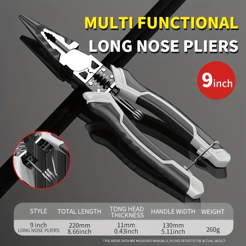 Versatile diagonal needle nose pliers for various hardware tasks, wire cutting, and electrical work.