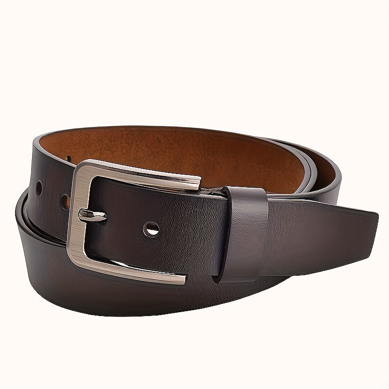 Men's black cowhide leather belt with square alloy buckle - casual fashion accessory, high-quality, do not wash.