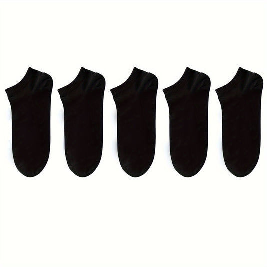 5 pairs of men's solid liner anklet socks, ideal for outdoor activities, designed for comfort and sweat absorption.