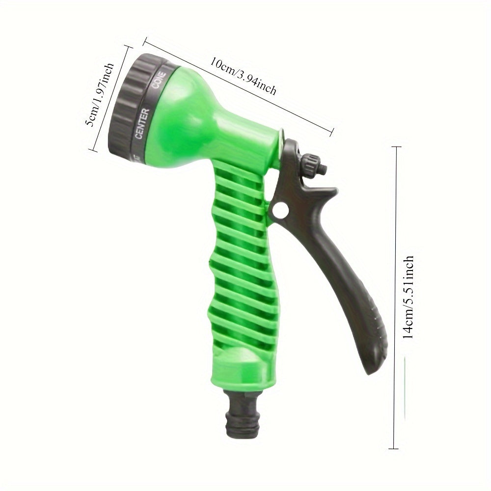 Flexible green garden hose set with high-pressure nozzle and connector for various outdoor uses such as watering, car wash, and pet cleaning. Available in lengths of 22.86m, 30.48m, and