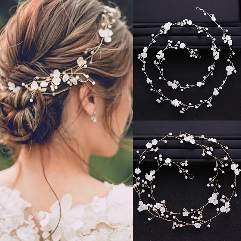 Handmade Pearl Headband and Hair Accessories for Brides, Floral Fairy Wedding Wrap Headband, Bridal Hair Accessories