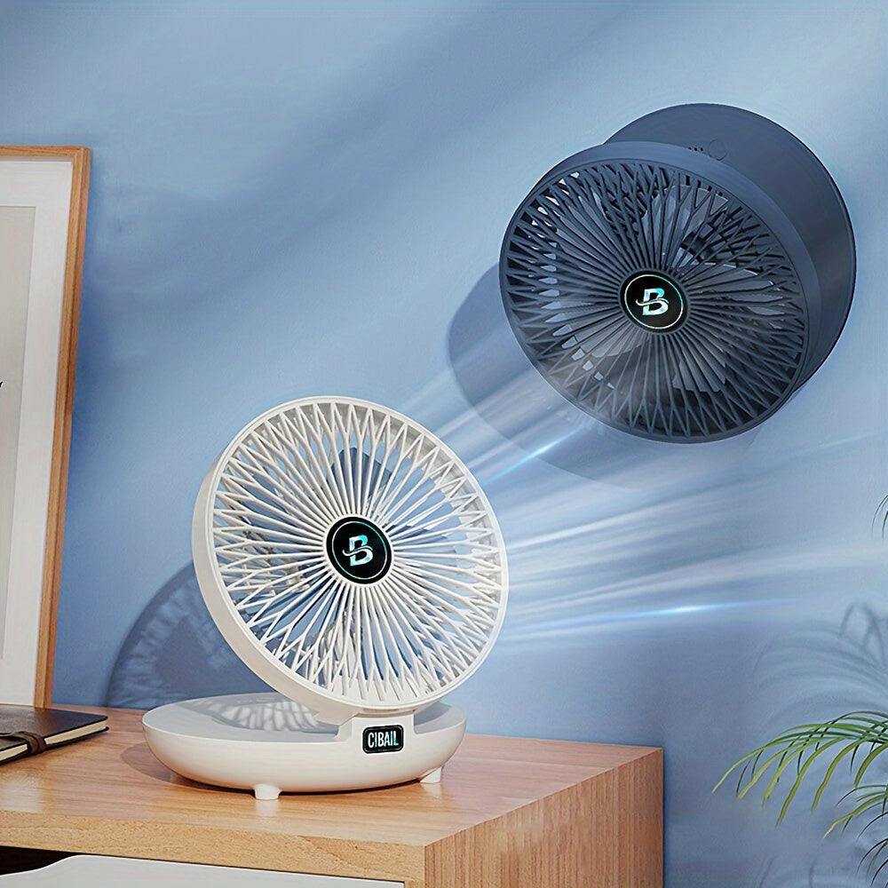 Blue Portable Foldable Fan with Rechargeable Battery - Perfect for Wall Mounting, Air Circulation, RV Camping, Office, Travel and more - A summer essential and must-have back to school supply!