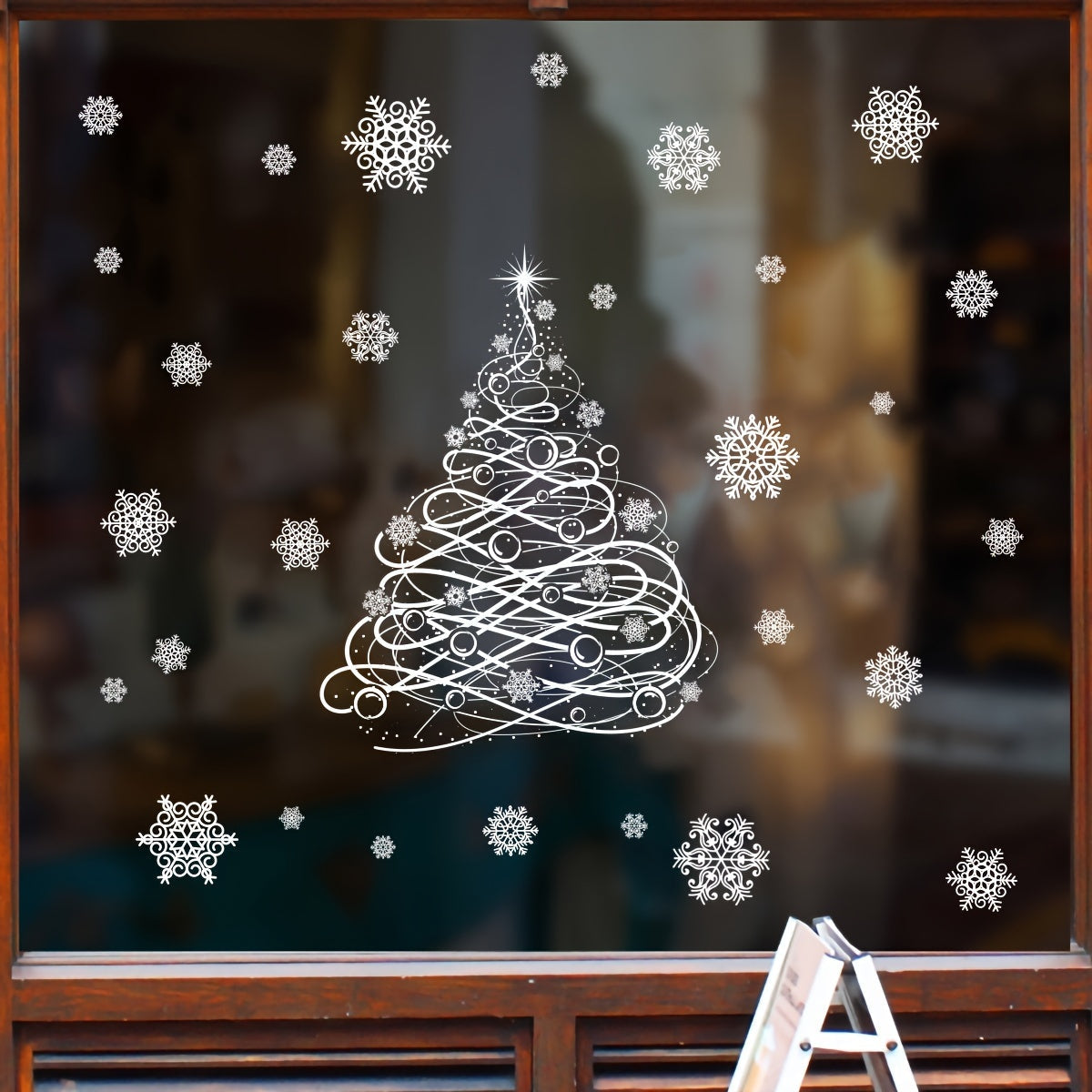 Spread the Holiday Spirit with Christmas Cheer Window Clings - Featuring a White Lines & Snowflake Design, these Self-Adhesive PVC Double-Sided Decals are Ideal for Festive Home & Mall Displays, making them the Perfect Gift for the Holidays.