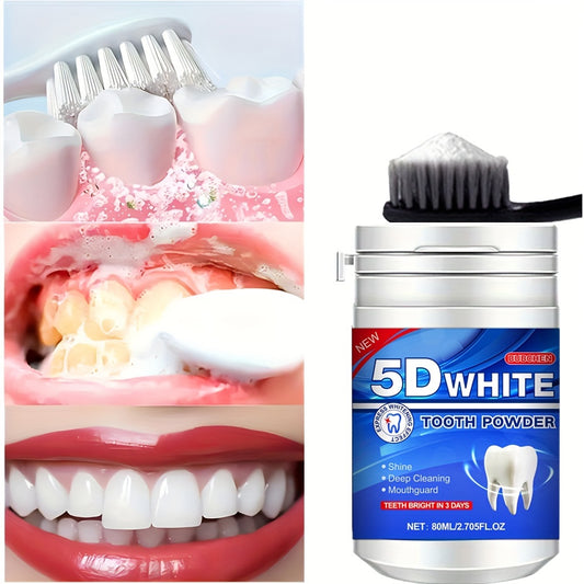 Bubchen 5D White Tooth Powder, 80ML Bottle - Deep clean with natural pearl essence for a brighter smile. Mint flavored, 6 week supply.