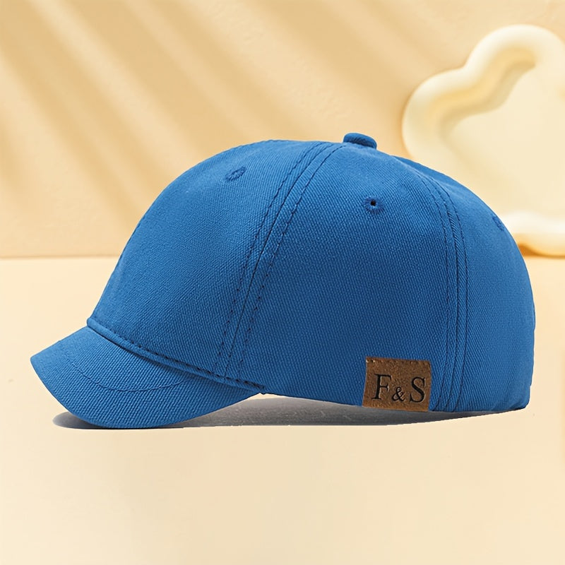 F&S Vintage-Inspired Baseball Cap with Faux Leather Patch - Adjustable and Sun-Protective. Classic European & American Fashion Accessory with Short Brim, Polyester, Woven Fabric.