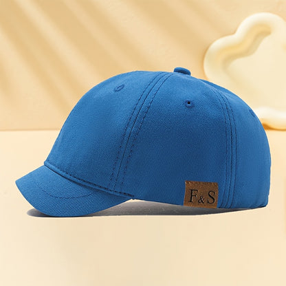 F&S Vintage-Inspired Baseball Cap with Faux Leather Patch - Adjustable and Sun-Protective. Classic European & American Fashion Accessory with Short Brim, Polyester, Woven Fabric.