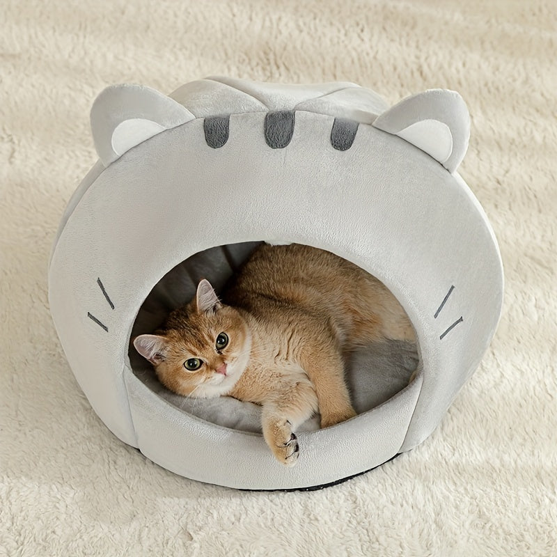 Soft, breathable polyester cat bed with cute design for all seasons, suitable for small to large cats.