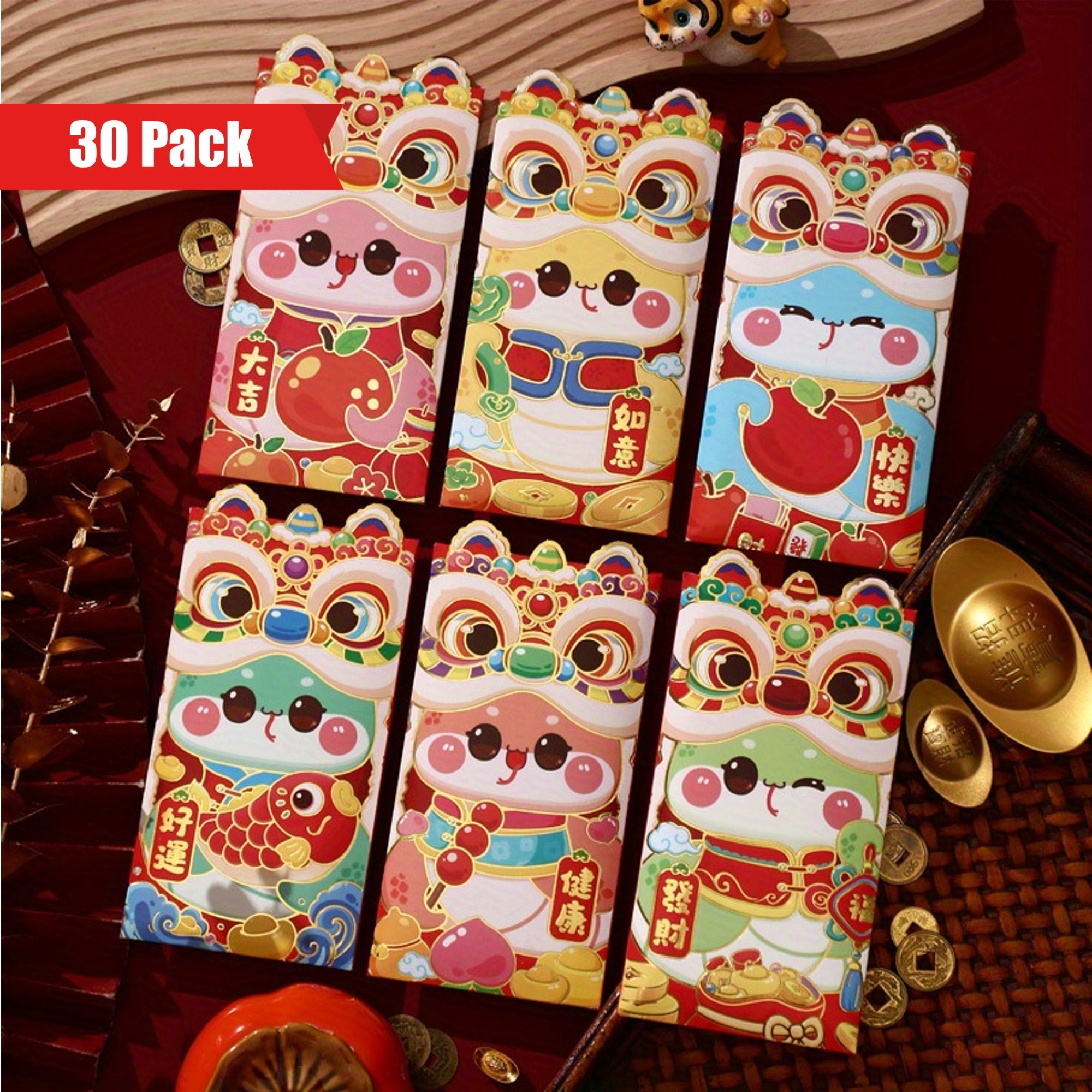 Pack of 30 Chinese New Year 2025 Red Envelopes featuring 3D Snake Design - Lucky Money Pockets - Festive Paper Gift Bags perfect for Spring Festival, Birthdays, Weddings - One-of-a-Kind Cultural Keepsakes for Everyone