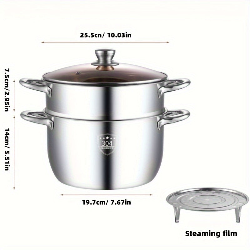 Premium 304 Stainless Steel Steamer with Lid - Durable Multi-Layer Design for Cooking on Electric or Gas Stoves - Ideal for Home Kitchens & Restaurants