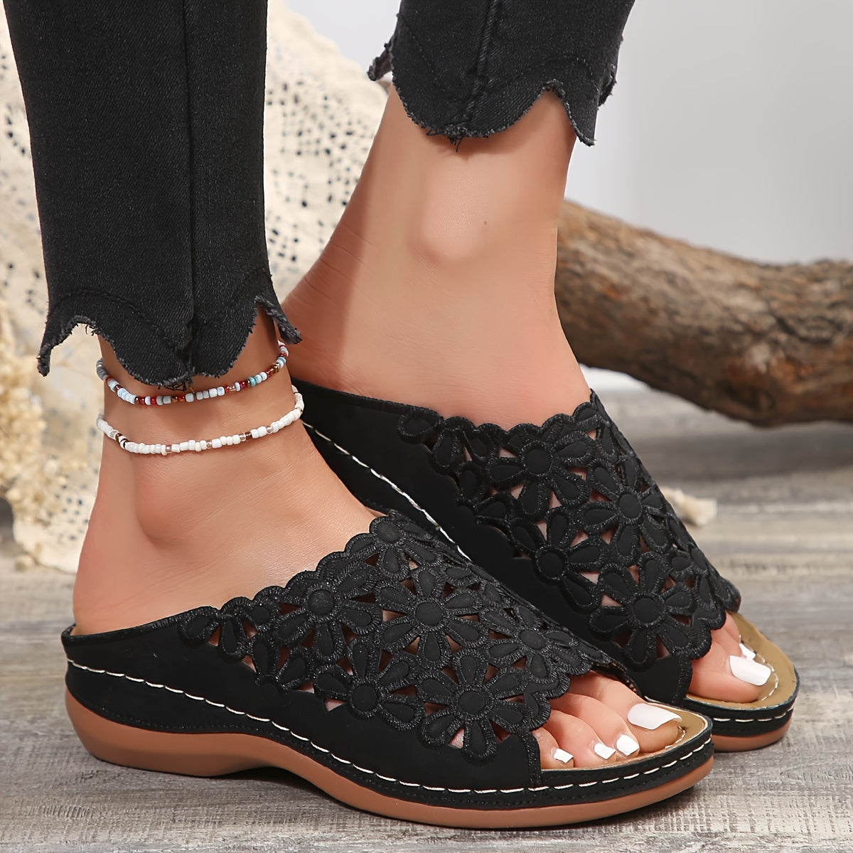 Women's Floral Comfort Sandals with Platform Sole & Stylish Wedge Slides