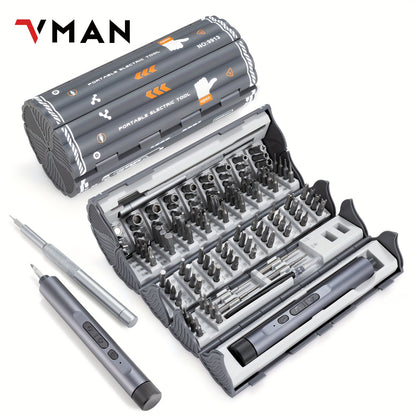 VMAN 138-in-1 Precision Electric Screwdriver Set with Battery/USB Dual Power Mode, Chrome Vanadium Steel, 230mAh Lithium Polymer Battery, ≤36V Operating Voltage for Mobile Phones, Cameras