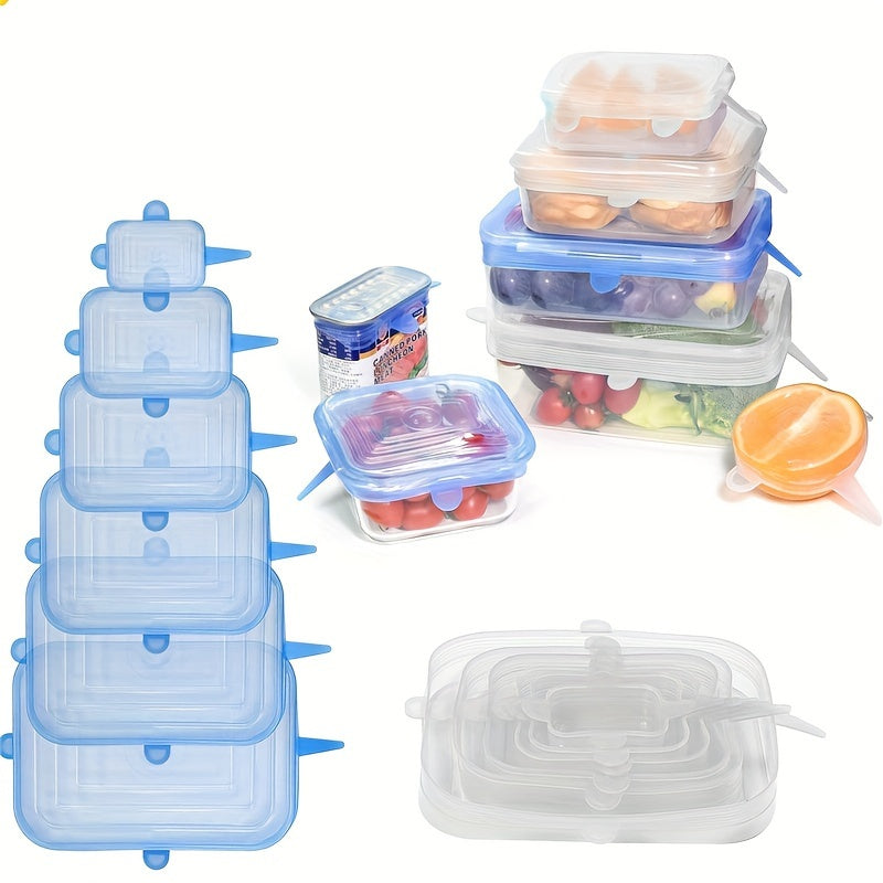 Keep your food fresh with this set of 6 reusable silicone food covers. These square, stretchable, and dishwasher safe lids are perfect for bowls, plates, and containers. Say goodbye to wasteful plastic wrap and keep your fruits and vegetables fresh with