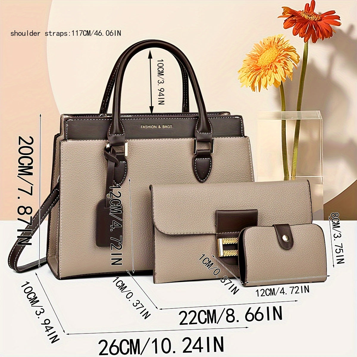 Fashionable three-piece set of large tote bags for women, includes suitcase, card bag, and handbag