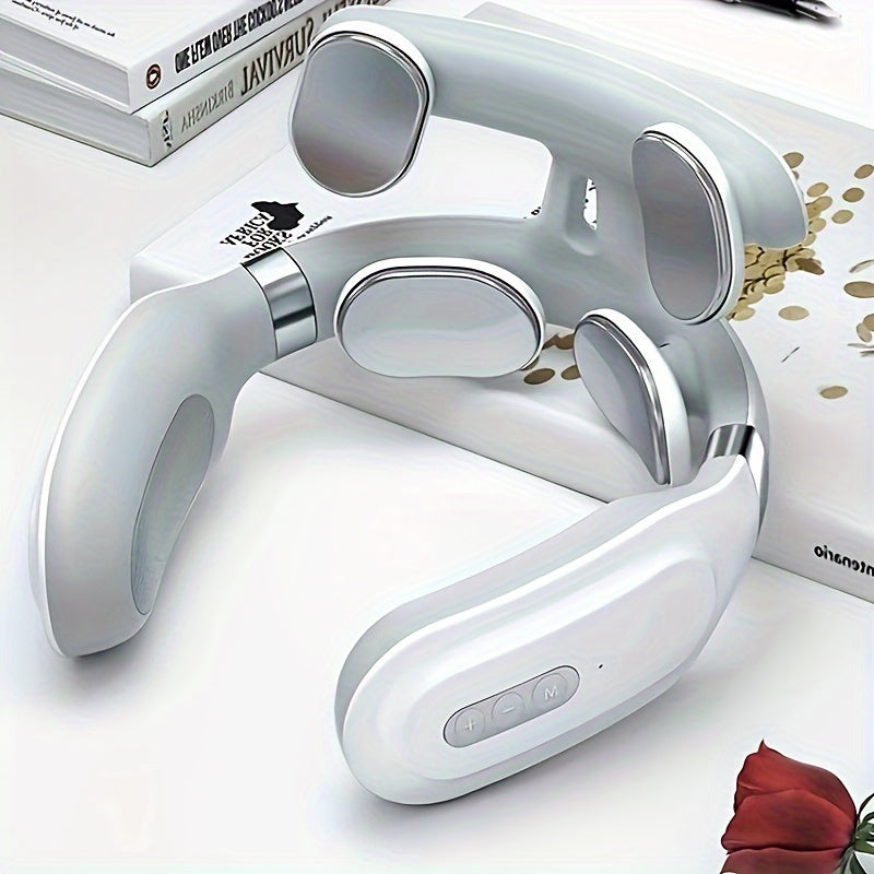 Compact smart massager for neck and shoulders - rechargeable via USB, perfect gift for anyone.