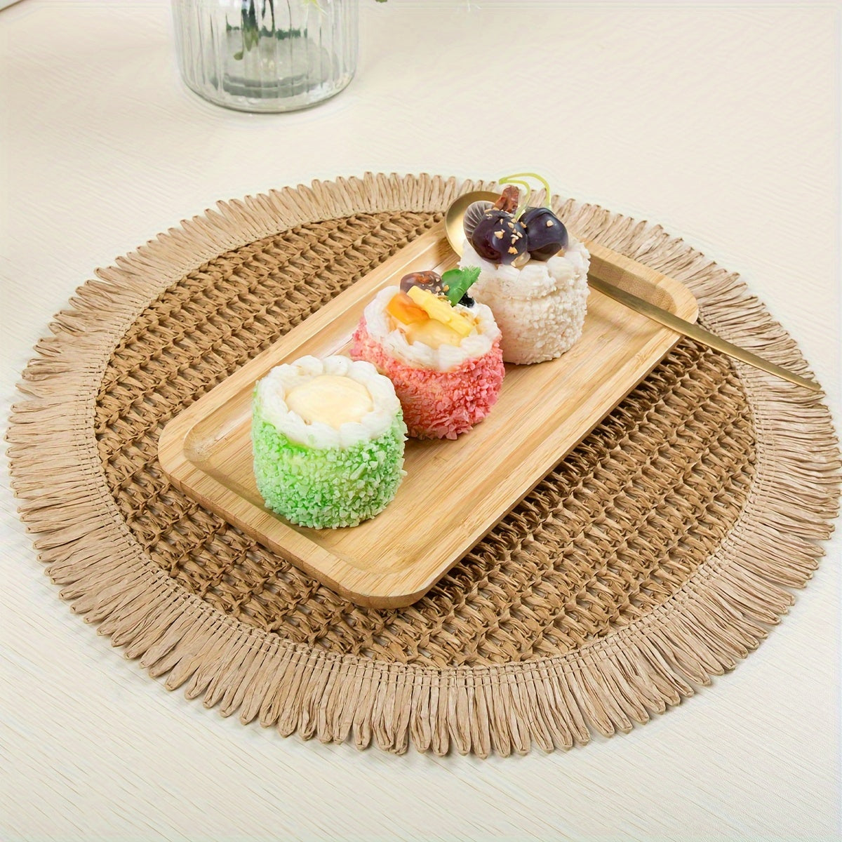 Boho Jute Round Placemats with Fringe, Rustic Farmhouse Table Mats for Indoor and Outdoor Dining.