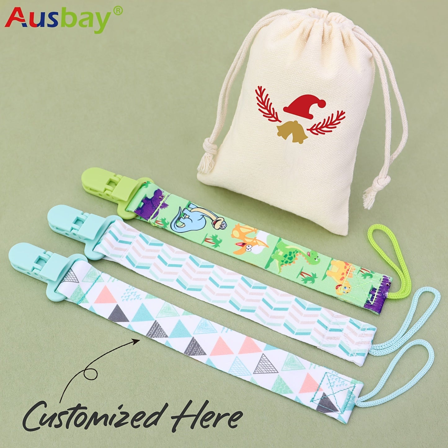 Personalized Baby Pacifier Holder Clips in Custom Gift Bags for Boys & Girls with Cute Patterns, Perfect for Halloween, Christenings, Thanksgivings, and Christmas Gifts