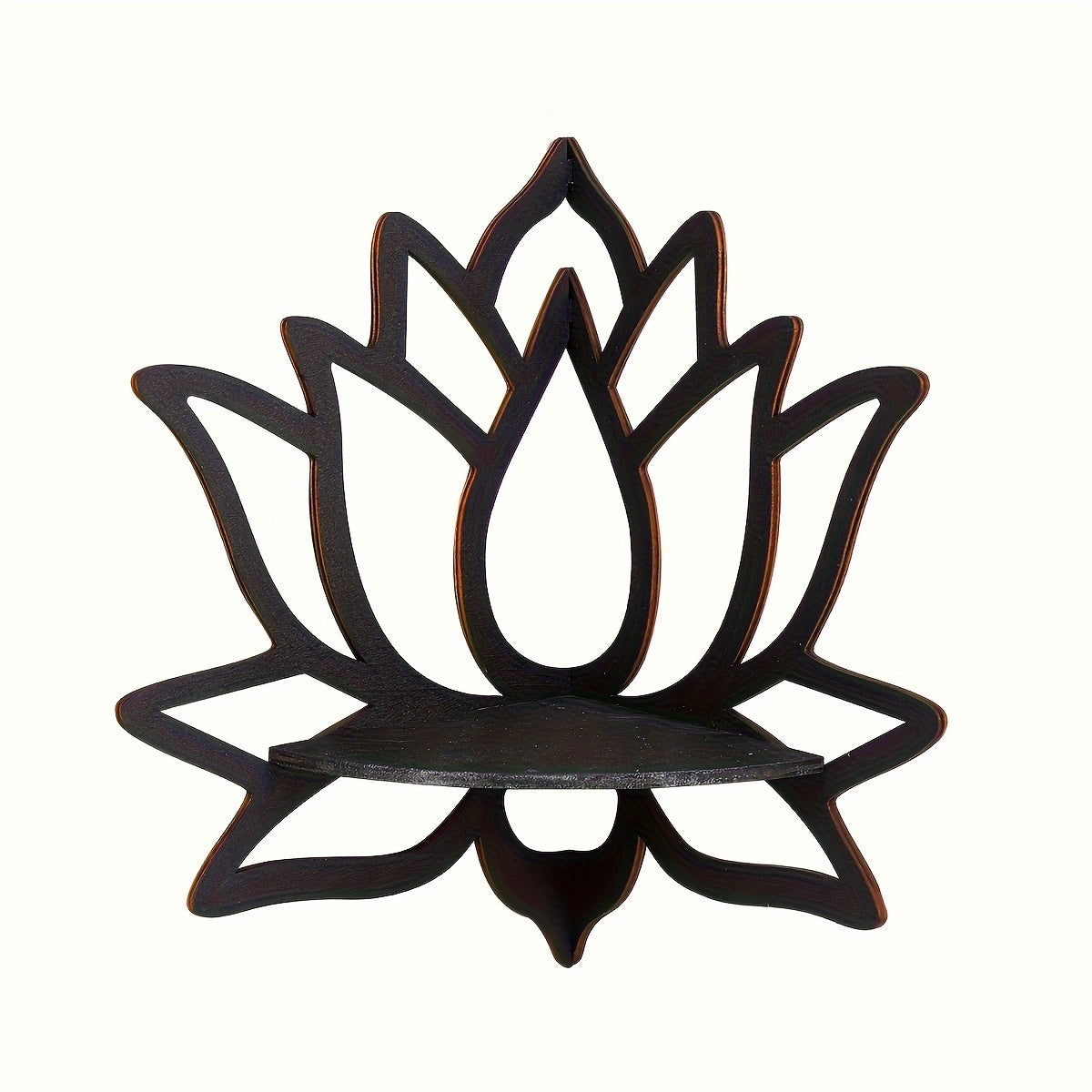 Black wooden wall shelf in the shape of a lotus and butterfly, ideal for displaying candles. Made of manufactured wood, suitable for festive wall decor.