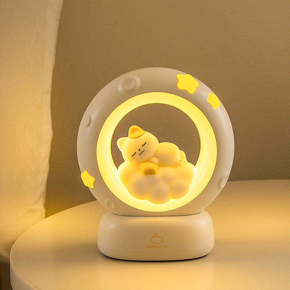 Modern USB-powered night light with tap dimmer, perfect for bedroom decor.