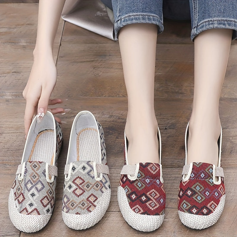 Stylish slip-on sneakers with soft insole, geometric pattern, ideal for everyday and outdoor wear.