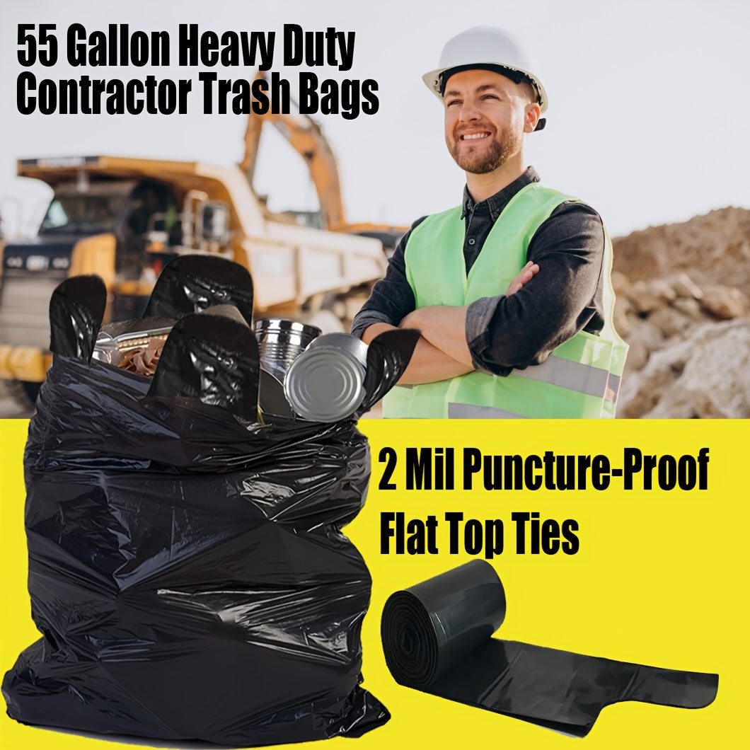 Pack of 52 Heavy Duty Black Contractor Trash Bags - Available in 158.99L & 208.2L Sizes, 2 Rolls with 26 Bags per Roll, Equipped with Handle Ties, made of High Density Polyethylene, Perfect for Construction Debris and Patio Cleanup.