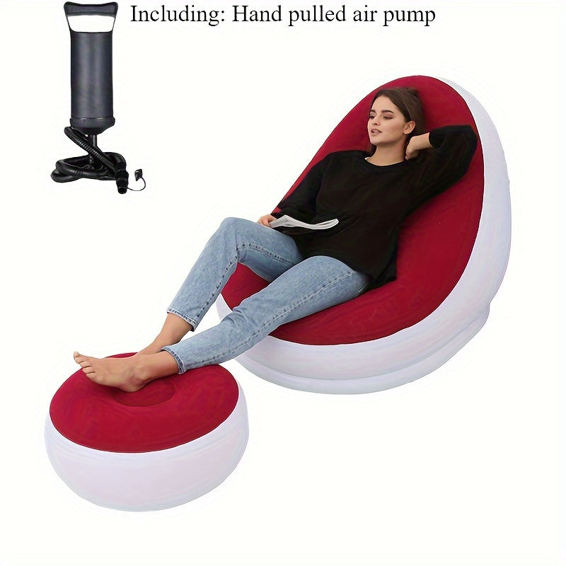 Get 2 Inflatable Leisure Sofa Chairs with Footstools for Outdoor Relaxation. This Folding Lounge Chair Sofa is perfect for outdoor use and can be easily stored and inflated. Optional Air Pump Package available.