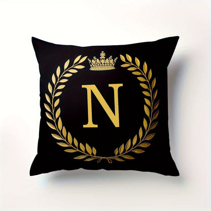 Stylish English letter print pillow cover made of soft peach skin velvet. Features zip closure and machine washable. Measures 45.72x45.72 cm, ideal for home and office decor.