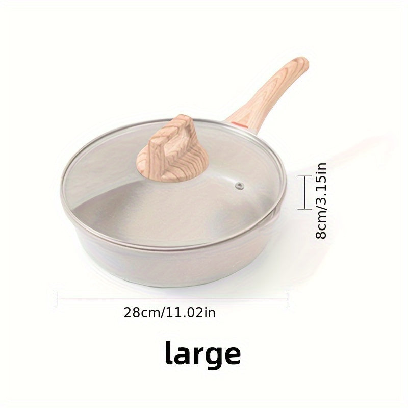 White Maifan Stone frying pan, suitable for both gas stoves and induction cookers. Versatile kitchen utensil ideal for cooking eggs, pancakes, and steaks. This flat, non-stick pan is a must-have for any kitchen.