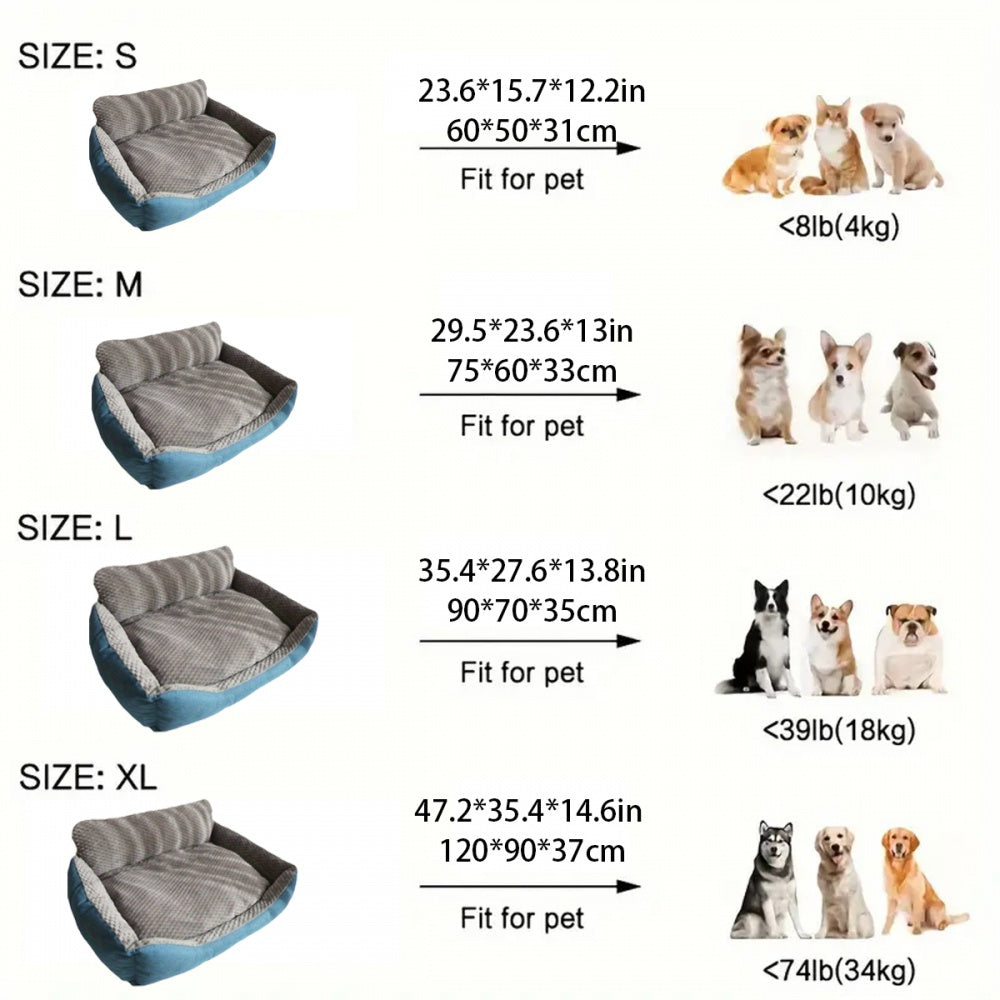 Luxury plush pet sofa bed with high backrest and easy cleaning, suitable for cats and dogs.