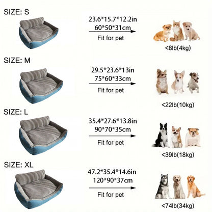 Luxury plush pet sofa bed with high backrest and easy cleaning, suitable for cats and dogs.