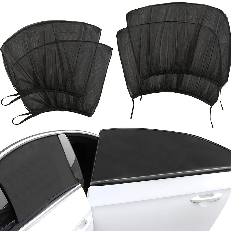 Universal Fit Car Sun Shade Set with 4 pieces, easy installation with hook & loop closure, designed for left side location, made of durable material for cool interior and privacy protection.