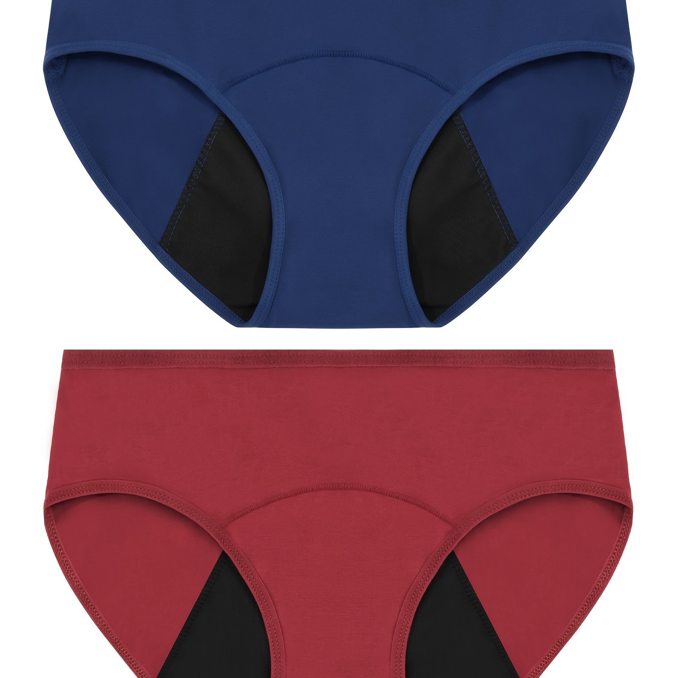 2-pack high support period panties made of 95% Viscose, Leak-Proof Absorbent Knit Fabric, drop waist design for maximum comfort.