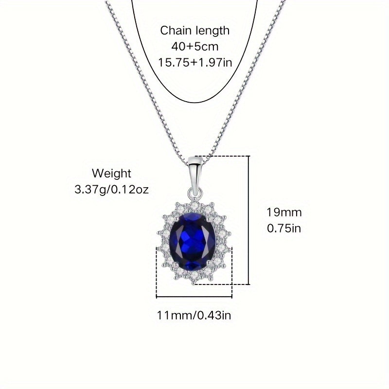 Give the gift of elegance with this stunning 925 Sterling Silver Necklace featuring a Synthetic Sapphire Pendant in a luxurious Royal Style. The Elegant Oval Halo Design makes it perfect for any occasion, whether it be a party, Christmas holiday, or