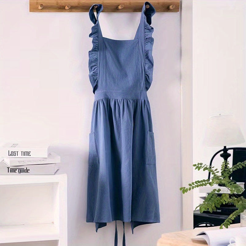 Women's Classic Apron made from 100% woven fabric with pockets, 180gsm, solid color.