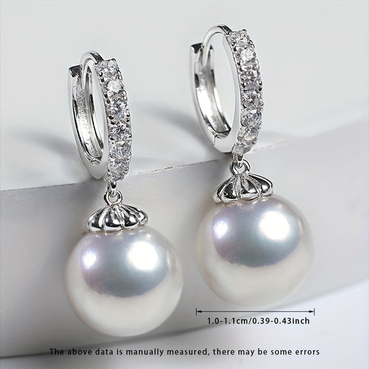 Women's fashionable dangling earrings made with a pair of 10-11mm large particles of slightly flawed round natural freshwater pearls. These earrings feature S925 silver and come in a Yunxi gift box. Please note that due to the natural gemstones used