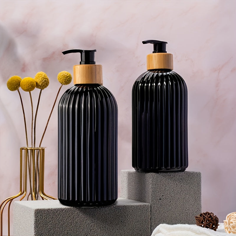 500ml Plastic Dish-Soap Dispenser Set with Bamboo Pump for kitchen and bathroom.