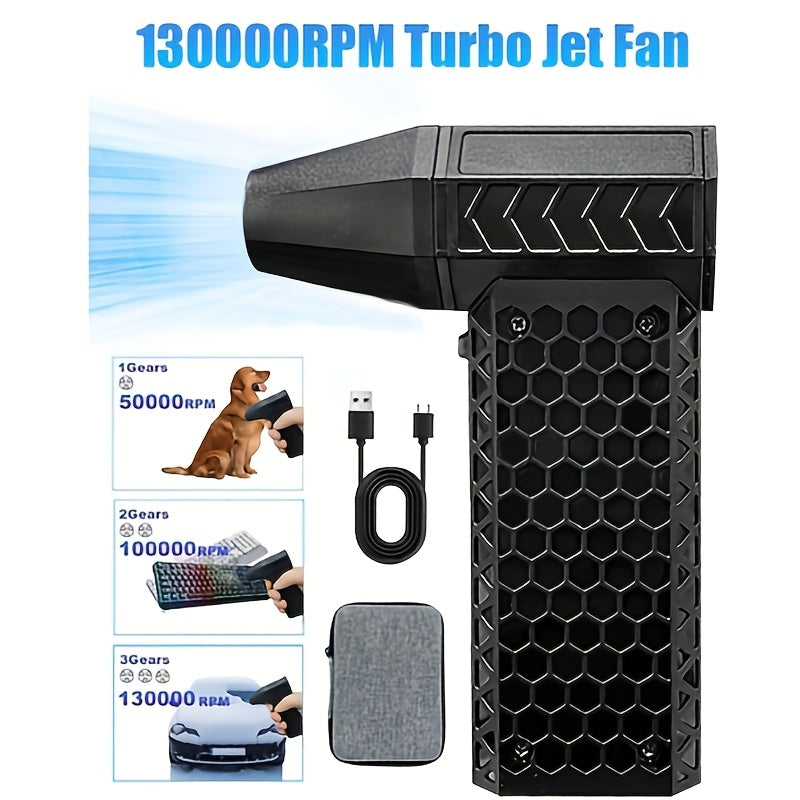 Handheld Turbo Jet Fan: This high-speed air blaster features a powerful 130000RPM fan and a 4000mAh rechargeable battery for indoor and outdoor use. With USB charging, touch control, and a portable design, this air blaster is perfect for dust and snow