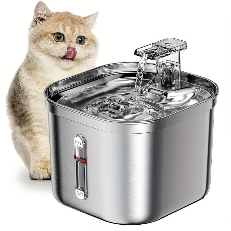 2L Stainless Steel Cat Fountain Water Bowl, Intelligent Cat Water Fountain